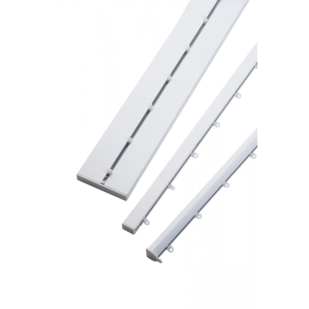 Binario Per Tende In Alluminio Argento, Piatto 7 Mm, 1-2-3-4 Corsi, Lunghezza Su Misura Fino A 480 Cm, Con Scorrimento